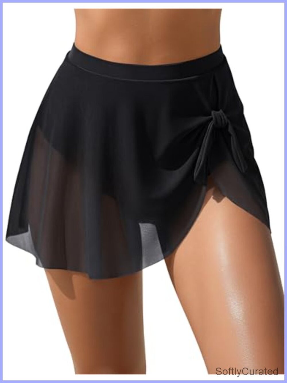 High Waisted Tummy Control Swim Skirt with Mesh Tie Knot Bikini Bottom